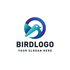 Bluebird Logo, Abstract Bird Symbol with Gradient Circle for Tech and Communication Branding
