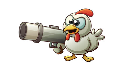 Chicken with Launcher: A bold cartoon chicken armed with a powerful launcher, creating a scene of unexpected defiance and humorous incongruity. 