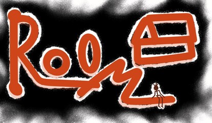 Room writing with a dark background and abstract effect and with an illustration of a person sitting