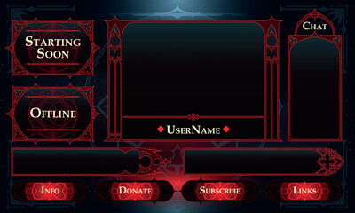 Set of Dark Fantasy User Interface Elements. Fantasy gothic stream overlay. Vector Illustration EPS10