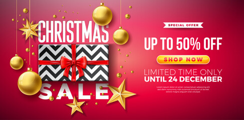 Naklejka premium Christmas sale with gifts and ornaments