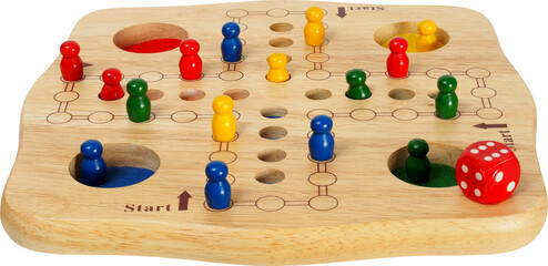 Ludo board game with die and pieces