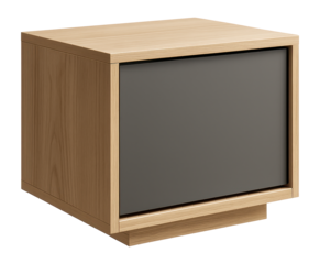 A bedside table with a sliding door for modern, stylish storage solutions.