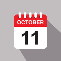 11 october calendar date icon. vector illustration with shadow design