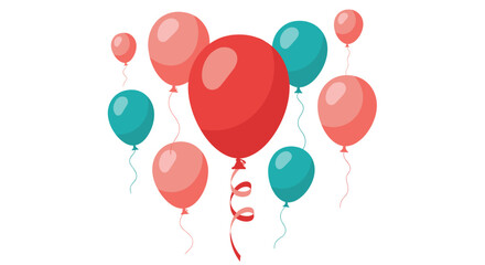 Obraz premium A delightful arrangement of festive red and teal balloons float gently upwards in celebration.