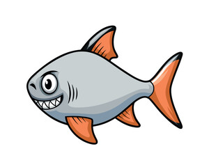 Vector illustration of various fish and a shark swimming underwater in the ocean