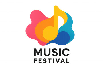 Music festival logo with colorful abstract shapes and musical note, creative sound event branding
