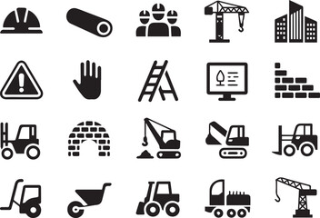black and white construction icons set vector ai eps jpeg png construction equipment safety and site symbols