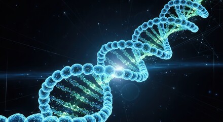 Luminescent Blue DNA Helix Twisting in Cosmic Nebula with Interconnected Digital Network