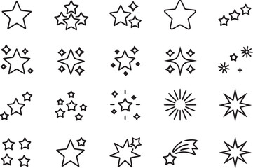 minimal star icon collection black vector symbols twinkle bursts shooting star and constellation motifs for branding