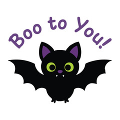 Obraz premium Cartoon black bat with big green eyes and 