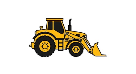 Yellow tractor front loader illustration for construction equipment and agricultural machinery use case