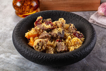 Traditional couscous with lamb and vegetables