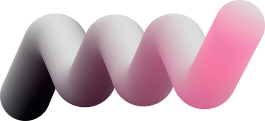 A wavy 3D form in gray, purple lilac delicate pink gradients, curves line stripe shape. Vector creative element without background. Zigzag. Symmetry. Geometric. Futuristic web design. Bold 3D