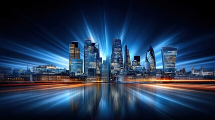 Fototapeta premium Futuristic Skyline of London with Rapid Cloud Movements at Night