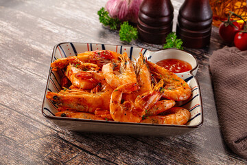 Delicous roasted tiger prawn snack