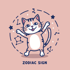 Creative flat vectors for National Cat Day featuring cats in fun outfits, retro posters, plants, moons, stars, coffee, yarn, zodiac & geometric patterns