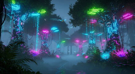 Fototapeta premium Neon jungle at night