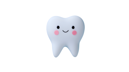 A happy tooth with rosy cheeks is smiling cutely. The cute tooth is isolated against a dark background and brightly illuminated.
