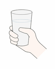 Hand holding a clear glass of water with a pill nearby