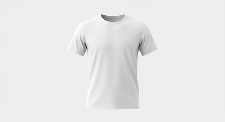 A solid white tshirt floats centered against a plain white background showcasing its basic design and form