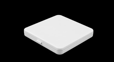 A square white case on a black surface Rounded corners and a slight shadow under it