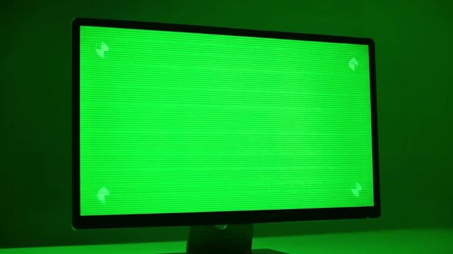Green Screen cctv cam 1 main monitor display with scan lines on scene distortion, overlay, glitch, static noise, black background, 4k animated video loop