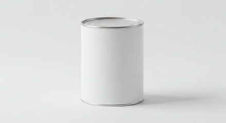 A tall white unmarked can sits centered against a plain light gray background casting a subtle shadow