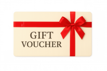 Gift voucher coupon or certificate with red ribbon bow for shopping and sales on transparent background