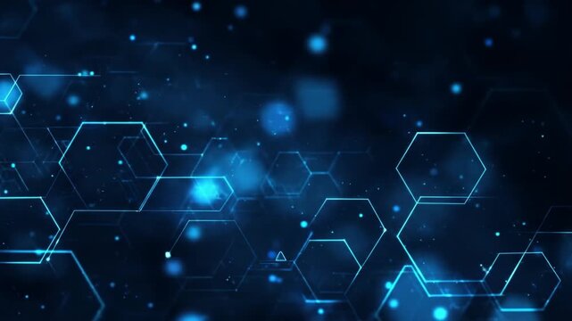 Abstract digital hexagon grid glowing blue network technology background