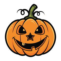 Playful carved pumpkin face illustration with a wink and star nose for festive use