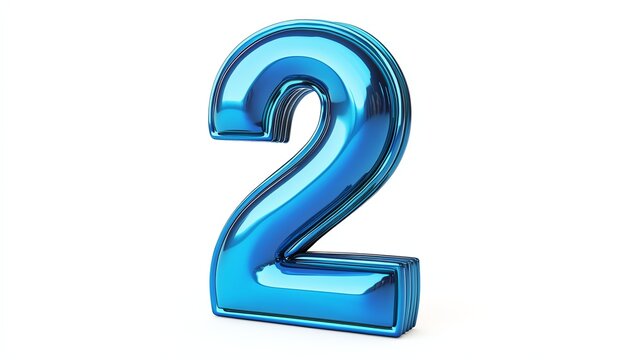 a blue number 2 clipart, modern design with soft shadows, photorealistic detail, isolated on white background