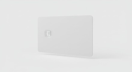 A white blank credit card with an EMV chip sits upright against a white background