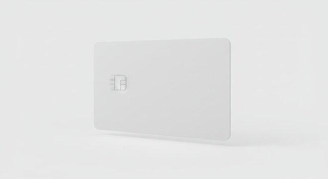 A white blank credit card with an EMV chip sits upright against a white background