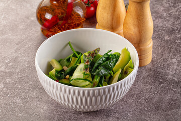 Vegetarian green salad with asparagus and avocado