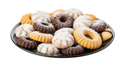 Plate of assorted cookies isolated on transparent background, sweet treat