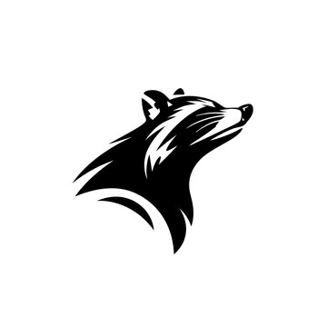 Stylized Raccoon Head Vector Illustration. Wild Animal Mascot Emblem in Black and White Graphic Design, Profile View Looking Up
