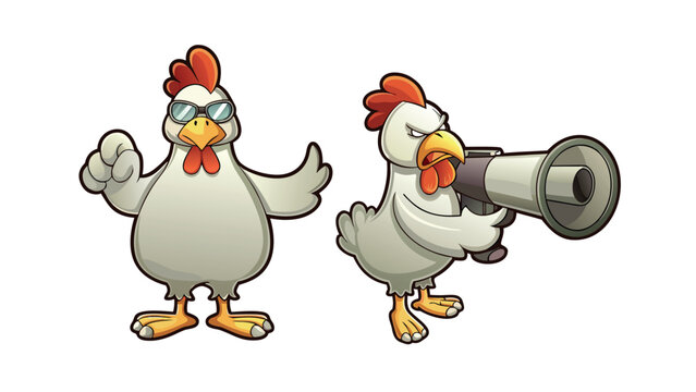 Feathered Fury: A cartoon depiction of a powerful chicken that takes command of the situation with their imposing presence, conveying boldness and assertion.