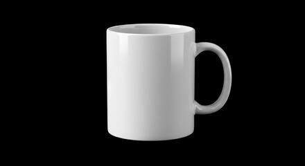 Fototapeta premium A white ceramic coffee mug stands centered against a black backdrop