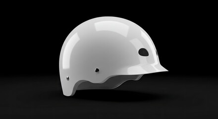 Fototapeta premium A white skateboard helmet sits on a black surface against a black background
