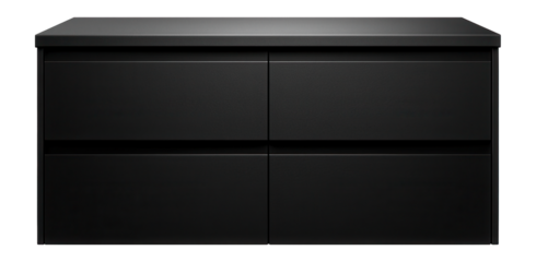 A sleek matte black bathroom dresser, adding a modern touch to urban loft spaces.