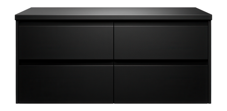 A sleek matte black bathroom dresser, adding a modern touch to urban loft spaces.
