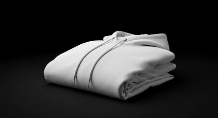 Obraz premium Folded white hoodie with drawstrings on a black background