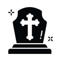 Obraz premium Creepy gravestone with cross and moon, perfect Halloween spooky design.
