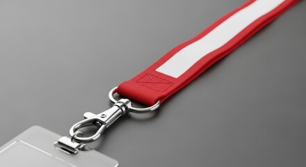 Vibrant Red & White Lanyard with Shiny Metal Clasp and Blank ID Badge Holder