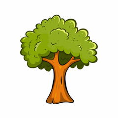 Green tree with leaves cartoon illustration icon symbol nature plant branch summer spring ecology garden forest environment