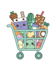 Shopping cart filled with gifts and presents icon illustration