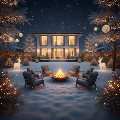 Cozy Outdoor Christmas Scene with Snow and Decorations