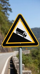 Steep grade ahead truck warning sign road safety caution for drivers on dangerous downhill slopes