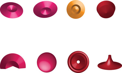 Set of colorful 3d geometric shapes isolated on white background. Collection of different abstract simple geometry design element vector graphic illustration. Glossy shape in motion